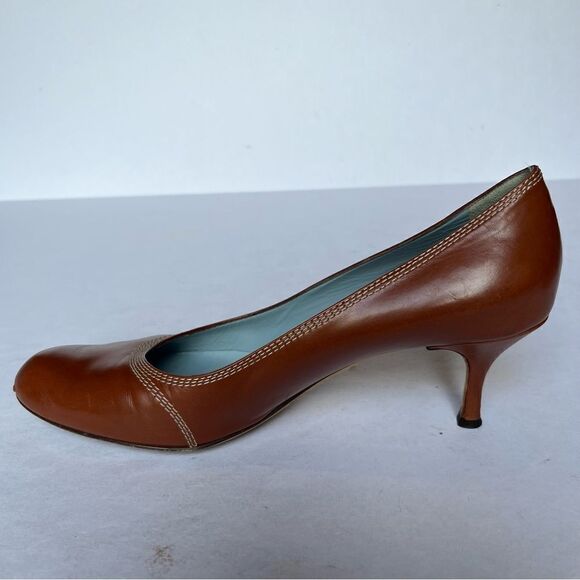 Lambertson Truex Women's Kitten Heel Pumps Caramel Brown Size 38 1/2" - Picture 4 of 8